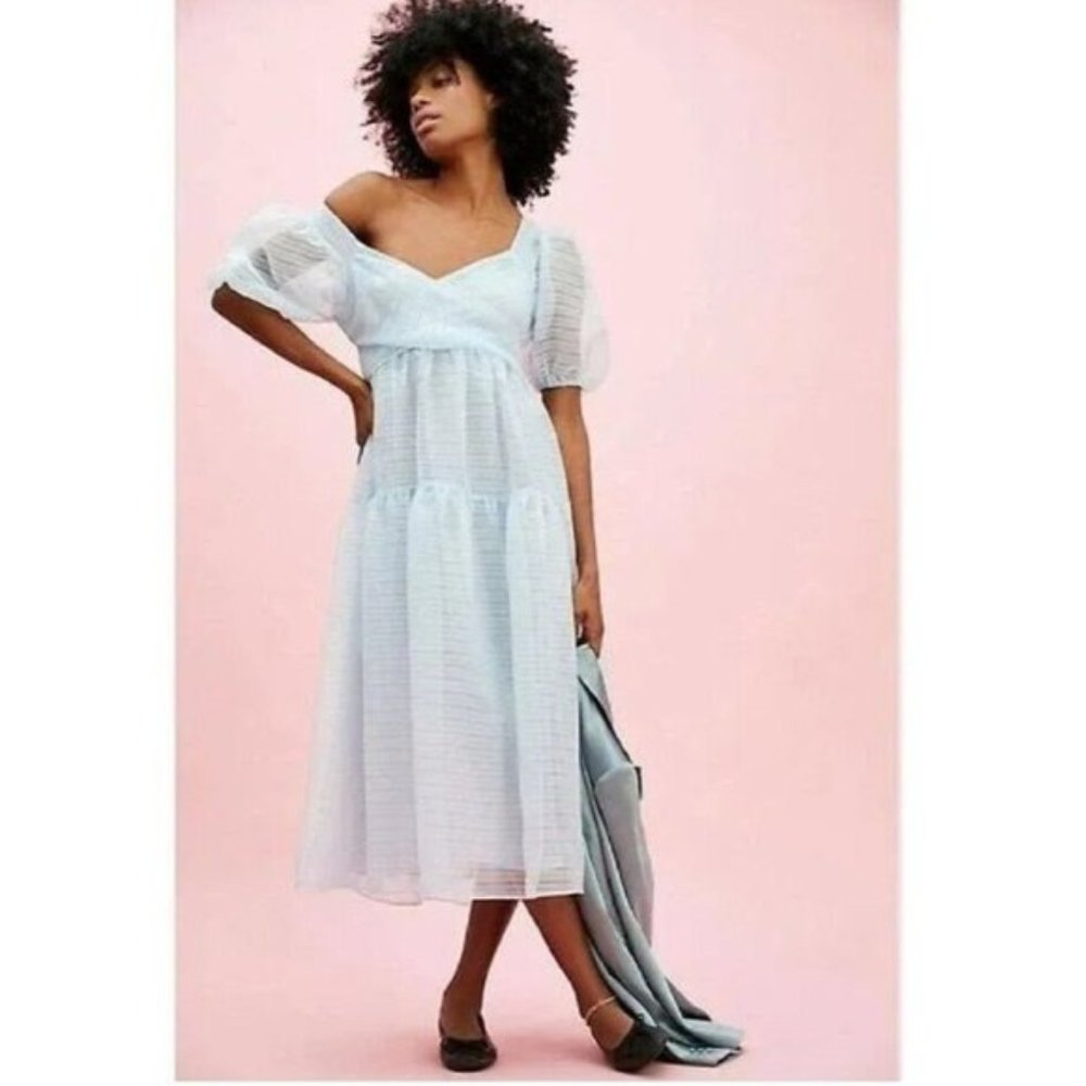 Free People Light Blue Puff Sleeve Midi Dress